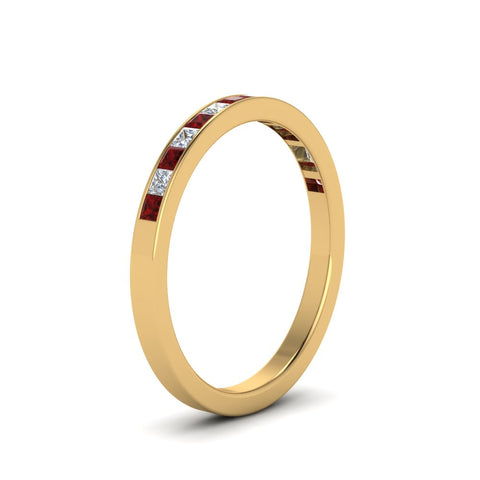 0.50-ct.-princess-cut-diamond-channel-wedding-ring-for-her-with-ruby-in-18K-yellow-gold-FD8382-0.50CTBGRUDRANGLE2-NL-YG