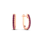 Load image into Gallery viewer, 0.50-ctw-huggie-hoop-pink-sapphire-earrings-in-rose-gold-FDEAR11260GSADRPIANGLE2-0.50-NL-RG