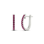 Load image into Gallery viewer, 0.50-ctw-huggie-hoop-pink-sapphire-earrings-in-white-gold-FDEAR11260GSADRPIANGLE2-0.50-NL-WG
