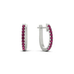Load image into Gallery viewer, 0.50-ctw-huggie-hoop-pink-sapphire-earrings-in-white-gold-FDEAR11260GSADRPIANGLE2-0.50-NL-WG