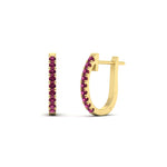 Load image into Gallery viewer, 0.50-ctw-huggie-hoop-pink-sapphire-earrings-in-yellow-gold-FDEAR11260GSADRPIANGLE2-0.50-NL-YG