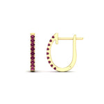 Load image into Gallery viewer, 0.50-ctw-huggie-hoop-pink-sapphire-earrings-in-yellow-gold-FDEAR11260GSADRPIANGLE2-0.50-NL-YG