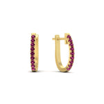 Load image into Gallery viewer, 0.50-ctw-huggie-hoop-pink-sapphire-earrings-in-yellow-gold-FDEAR11260GSADRPIANGLE2-0.50-NL-YG