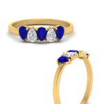 Load image into Gallery viewer, 0.75-carat-blue-sapphire-5-stone-wedding-band-teardrop-yellow-gold-FD8294B-0.15CTGSABLANGLE3-NL-YG

