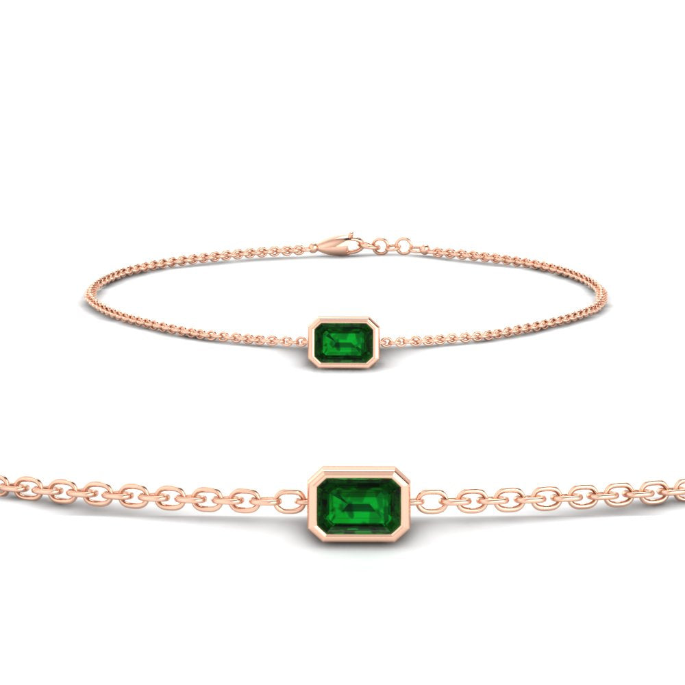 Bezel Set Emerald Chain Bracelet 0.75 Carat