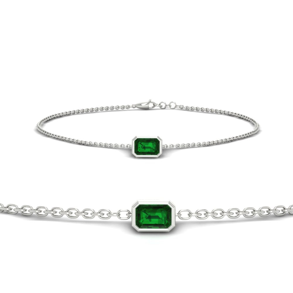 Bezel Set Emerald Chain Bracelet 0.75 Carat