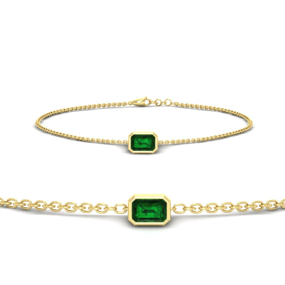 Bezel Set Emerald Chain Bracelet 0.75 Carat