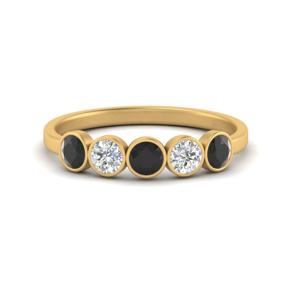 0.75-carat-five-round-black-diamond-bezel-set-wedding-ring-in-FD10558B-0.15CTGBLACK-NL-YG