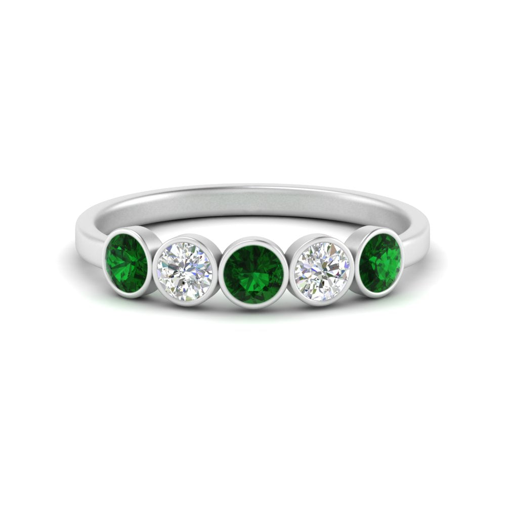 0.75-carat-five-round-emerald-bezel-set-wedding-ring-in-FD10558B-0.15CTGEMGR-NL-WG