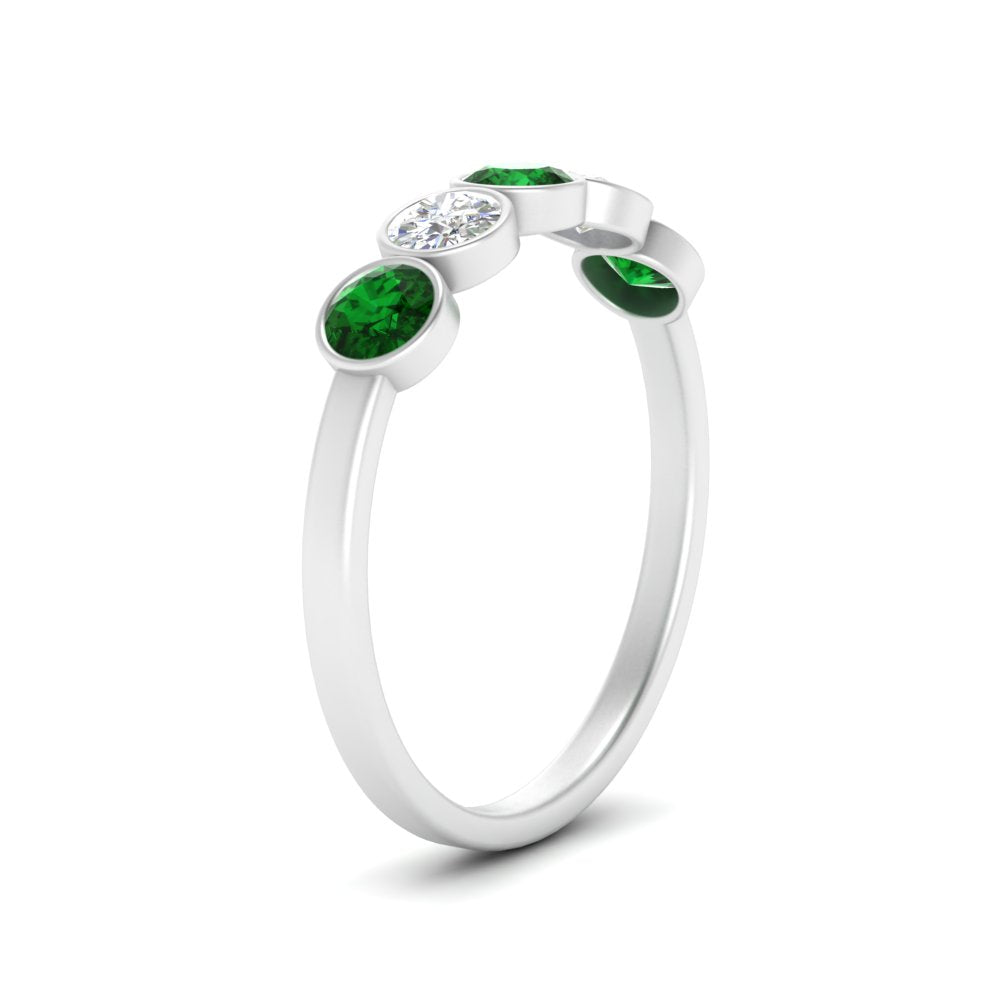 0.75-carat-five-round-emerald-bezel-set-wedding-ring-in-FD10558B-0.15CTGEMGR-NL-WG