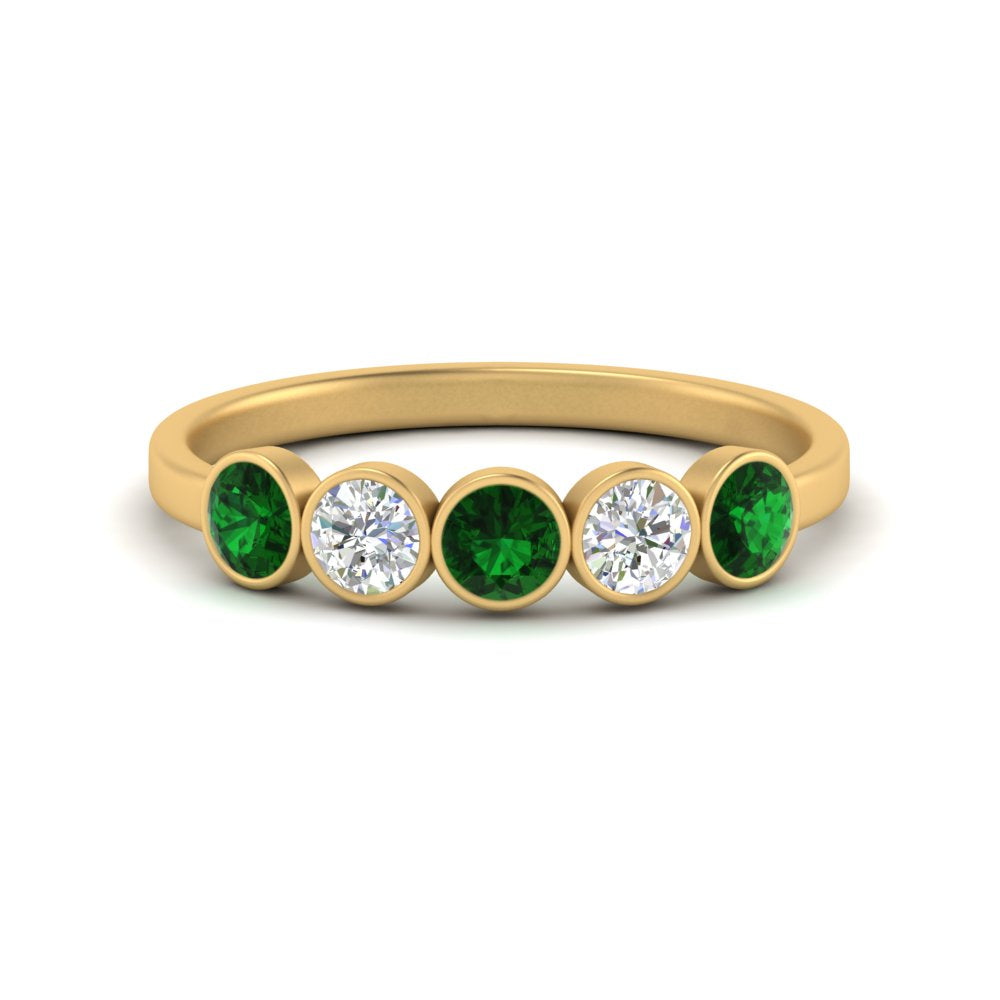 0.75-carat-five-round-emerald-bezel-set-wedding-ring-in-FD10558B-0.15CTGEMGR-NL-YG