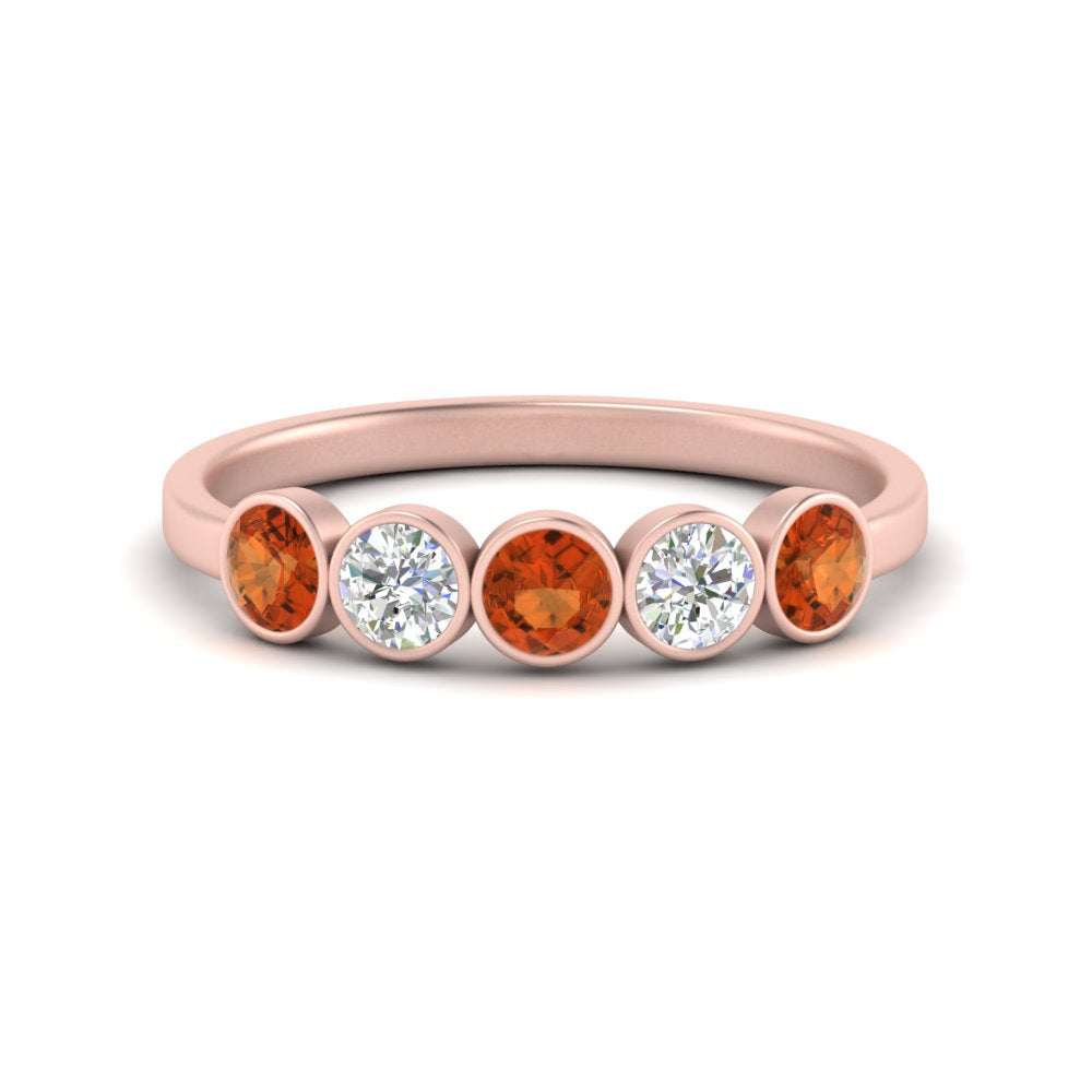 0.75-carat-five-round-orange-sapphire-bezel-set-wedding-ring-in-FD10558B-0.15CTGSAOR-NL-RG