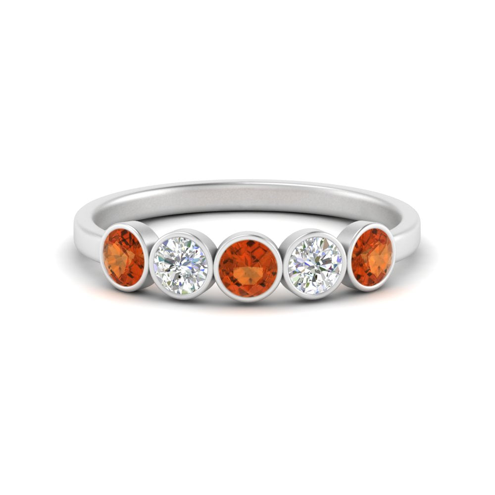 0.75-carat-five-round-orange-sapphire-bezel-set-wedding-ring-in-FD10558B-0.15CTGSAOR-NL-WG