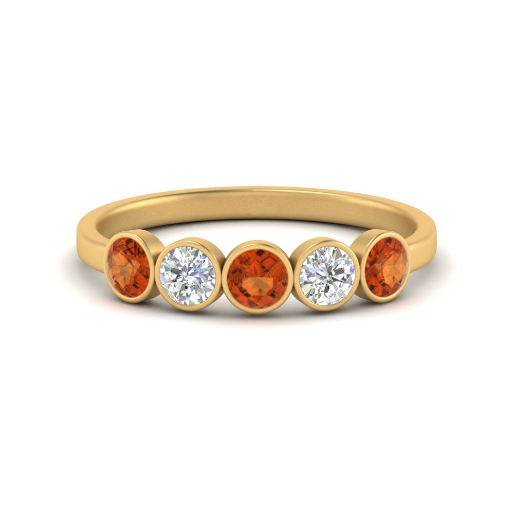 0.75-carat-five-round-orange-sapphire-bezel-set-wedding-ring-in-FD10558B-0.15CTGSAOR-NL-YG