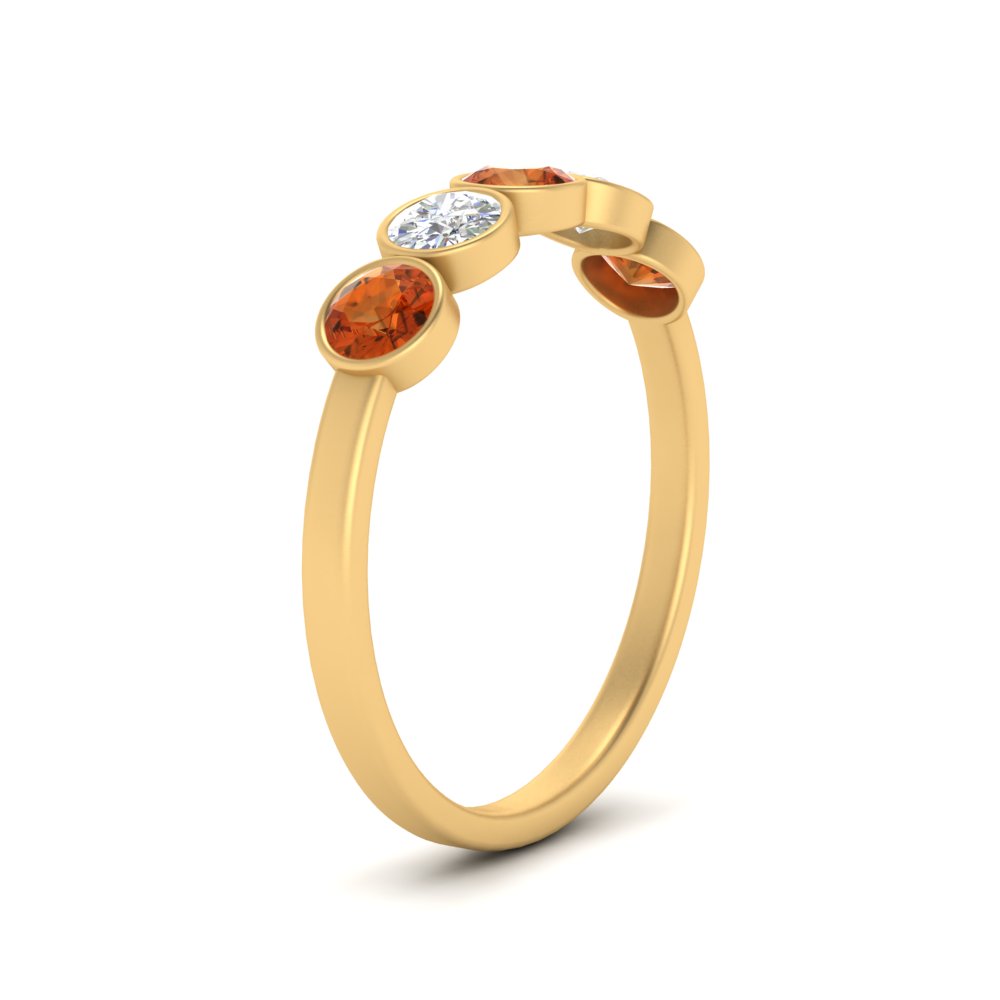 0.75-carat-five-round-orange-sapphire-bezel-set-wedding-ring-in-FD10558B-0.15CTGSAOR-NL-YG
