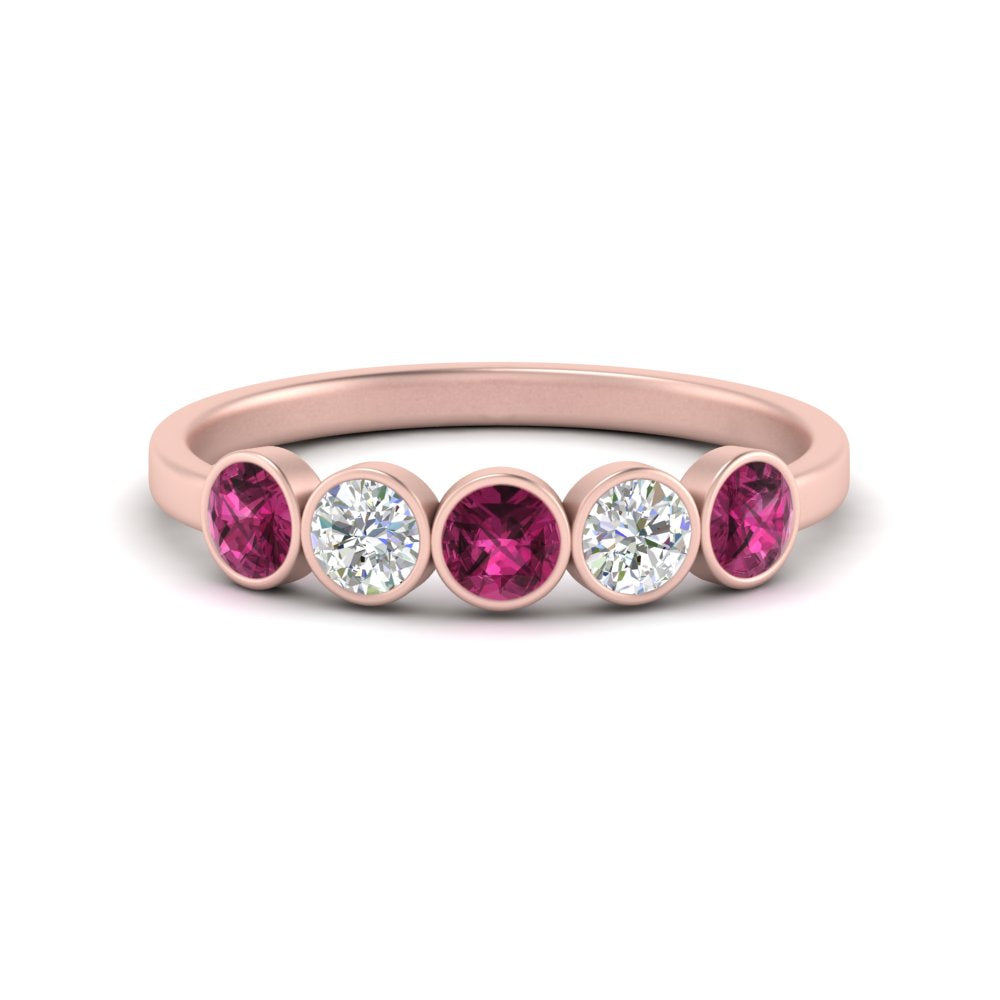 0.75-carat-five-round-pink-sapphire-bezel-set-wedding-ring-in-FD10558B-0.15CTGSADRPI-NL-RG