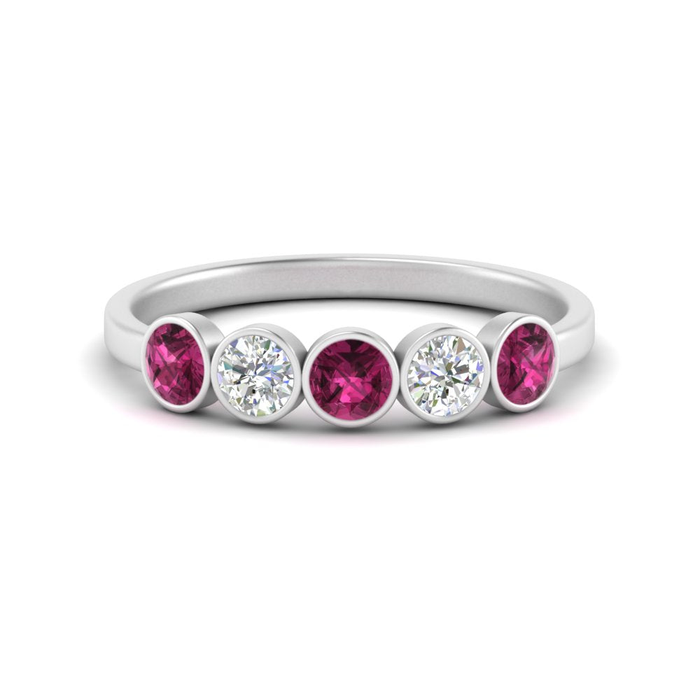 0.75-carat-five-round-pink-sapphire-bezel-set-wedding-ring-in-FD10558B-0.15CTGSADRPI-NL-WG
