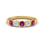 Load image into Gallery viewer, 0.75-carat-five-round-pink-sapphire-bezel-set-wedding-ring-in-FD10558B-0.15CTGSADRPI-NL-YG
