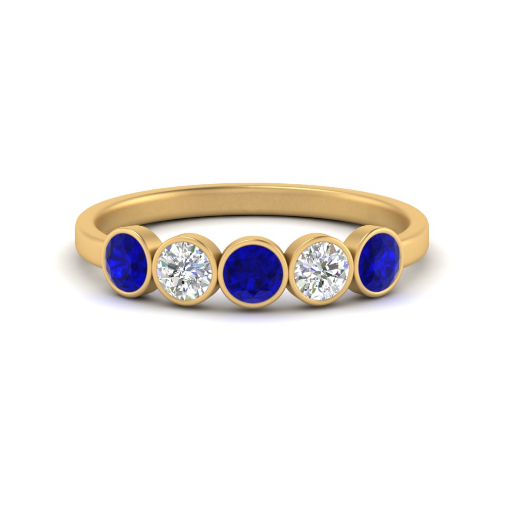 0.75-carat-five-round-sapphire-bezel-set-wedding-ring-in-FD10558B-0.15CTGSABL-NL-YG