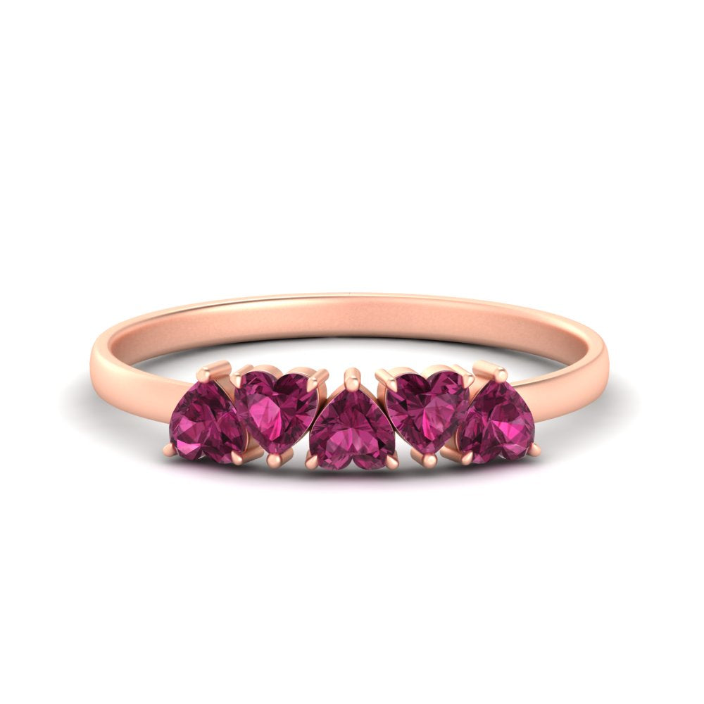 0.75-carat-heart-shape-5-stone-pink-sapphire-wedding-ring-in-rose-gold-FD9600HTBGSADRPI-0.75CT-NL-RG
