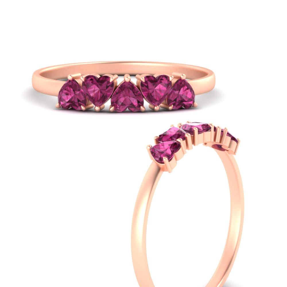 0.75-carat-heart-shape-5-stone-pink-sapphire-wedding-ring-in-rose-gold-FD9600HTBGSADRPIANGLE3-0.75CT-NL-RG