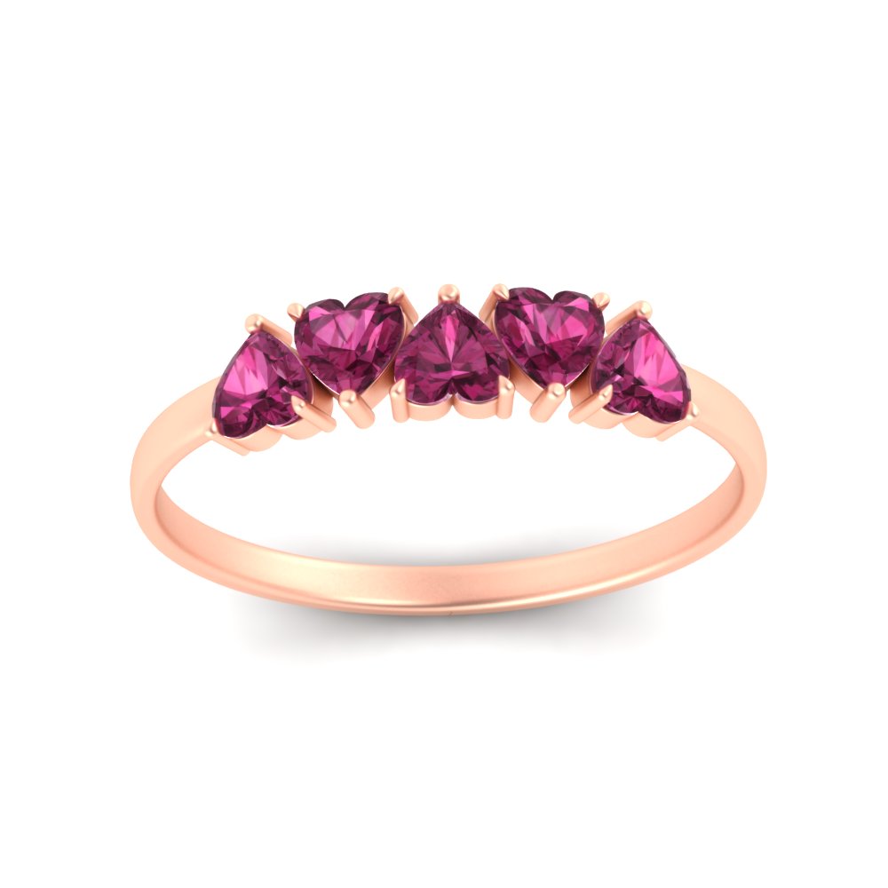 0.75-carat-heart-shape-5-stone-pink-sapphire-wedding-ring-in-rose-gold-FD9600HTBGSADRPIANGLE5-0.75CT-NL-RG