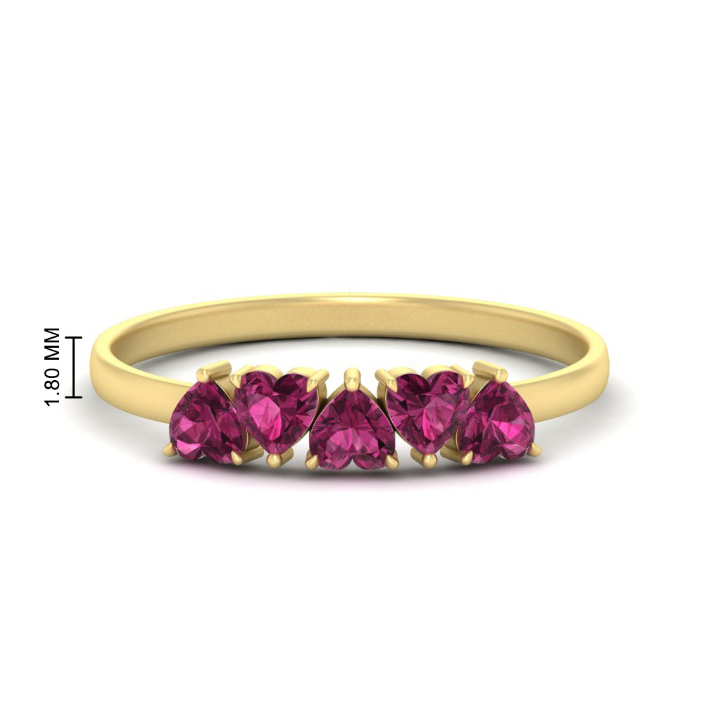 0.75-carat-heart-shape-5-stone-pink-sapphire-wedding-ring-in-yellow-gold-FD9600HTBGSADRPI-0.75CT-NL-YG-HW