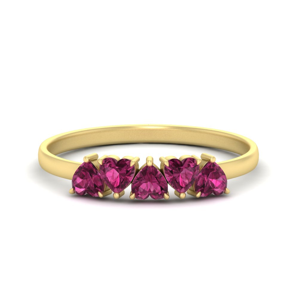 0.75-carat-heart-shape-5-stone-pink-sapphire-wedding-ring-in-yellow-gold-FD9600HTBGSADRPI-0.75CT-NL-YG