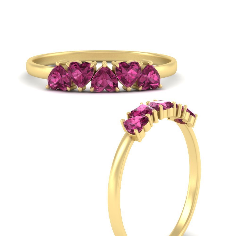 0.75-carat-heart-shape-5-stone-pink-sapphire-wedding-ring-in-yellow-gold-FD9600HTBGSADRPIANGLE3-0.75CT-NL-YG