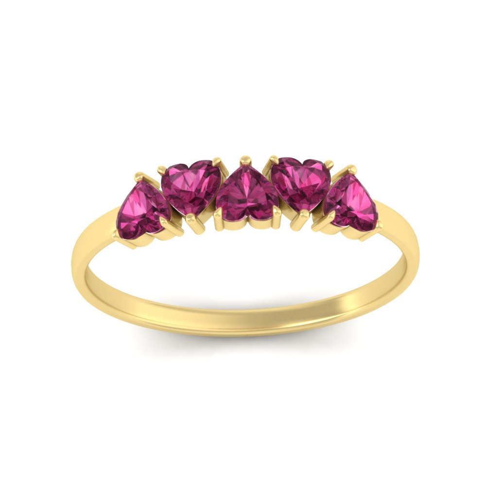 0.75-carat-heart-shape-5-stone-pink-sapphire-wedding-ring-in-yellow-gold-FD9600HTBGSADRPIANGLE5-0.75CT-NL-YG
