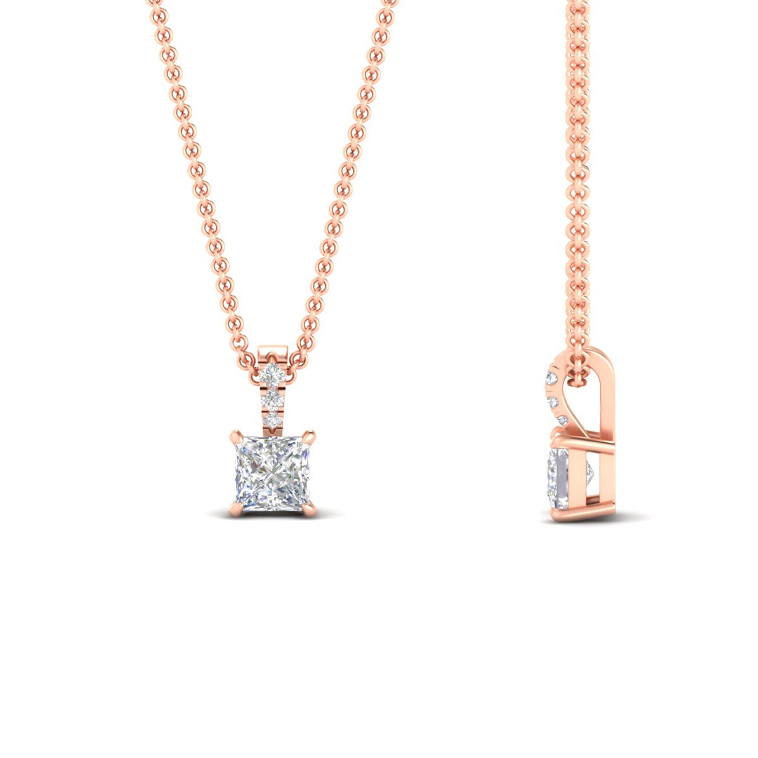 Pavé Bail Princess Cut Diamond Pendant