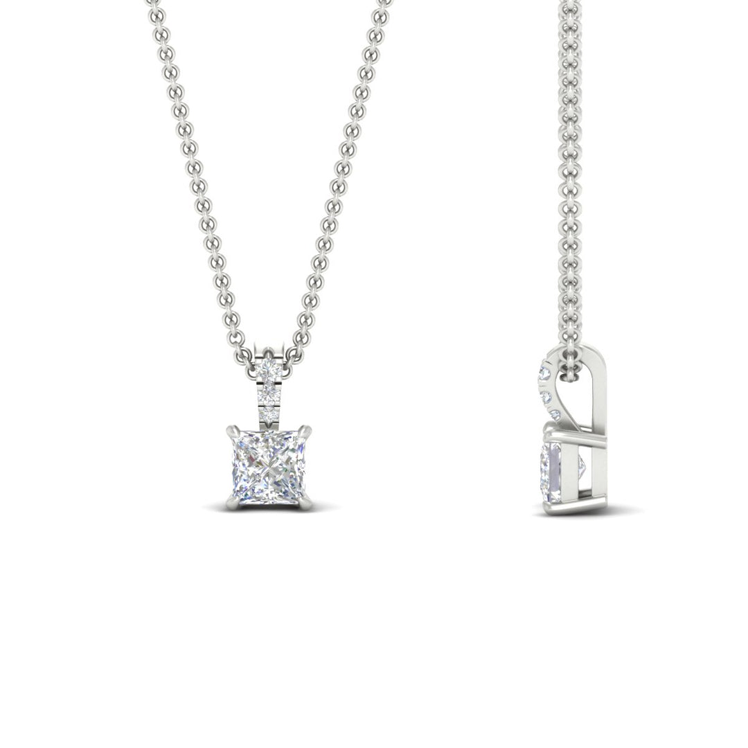 Pavé Bail Princess Cut Diamond Pendant