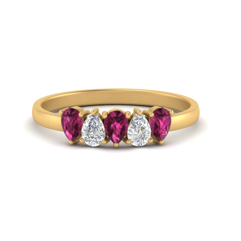 0.75-carat-pink-sapphire-five-stone-wedding-band-teardrop-yellow-gold-FD8294B-0.15CTGSADRPIANGLE3-NL-YG