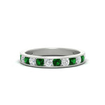 Load image into Gallery viewer, 0.75-carat-round-diamond-channel-set-anniversary-ring-with-emerald-in-white-gold-FDWB5242ROGEMGR-0.75CT-NL-WG
