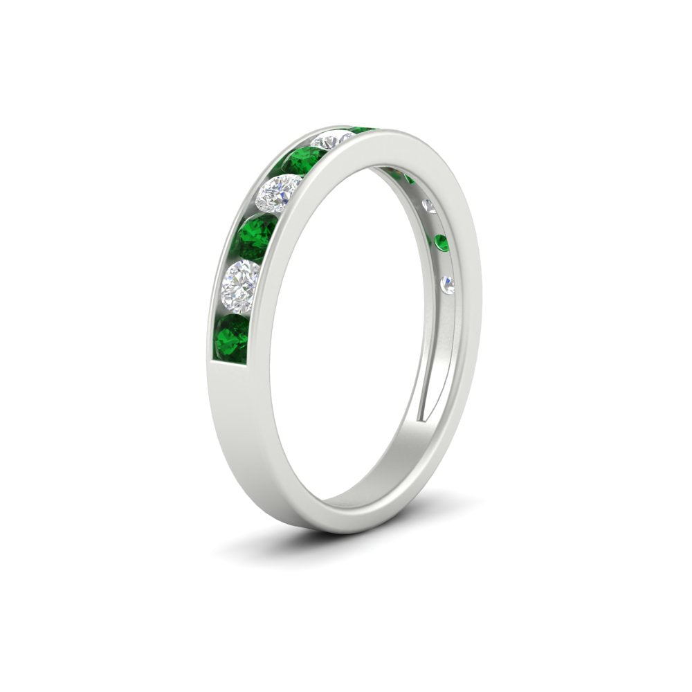 0.75-carat-round-diamond-channel-set-anniversary-ring-with-emerald-in-white-gold-FDWB5242ROGEMGRANGLE2-0.75CT-NL-WG