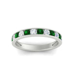 Load image into Gallery viewer, 0.75-carat-round-diamond-channel-set-anniversary-ring-with-emerald-in-white-gold-FDWB5242ROGEMGRANGLE5-0.75CT-NL-WG
