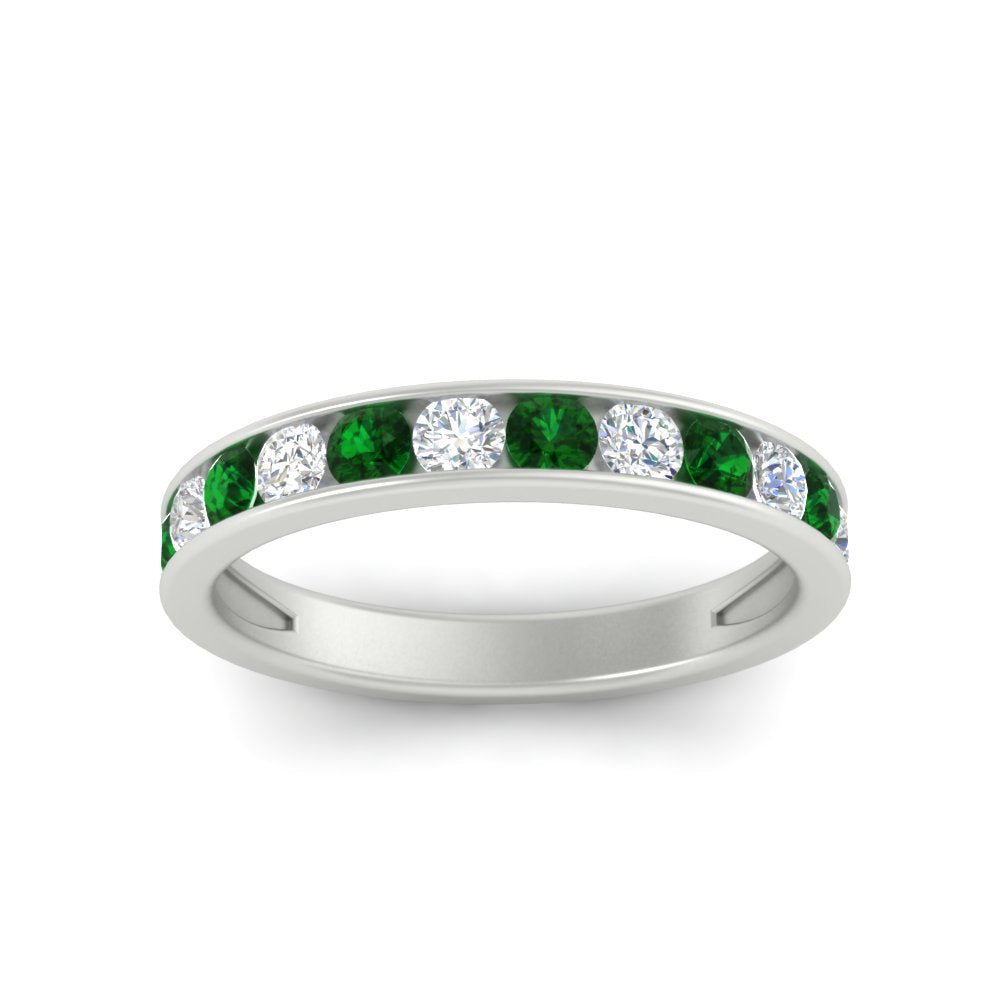 0.75-carat-round-diamond-channel-set-anniversary-ring-with-emerald-in-white-gold-FDWB5242ROGEMGRANGLE5-0.75CT-NL-WG