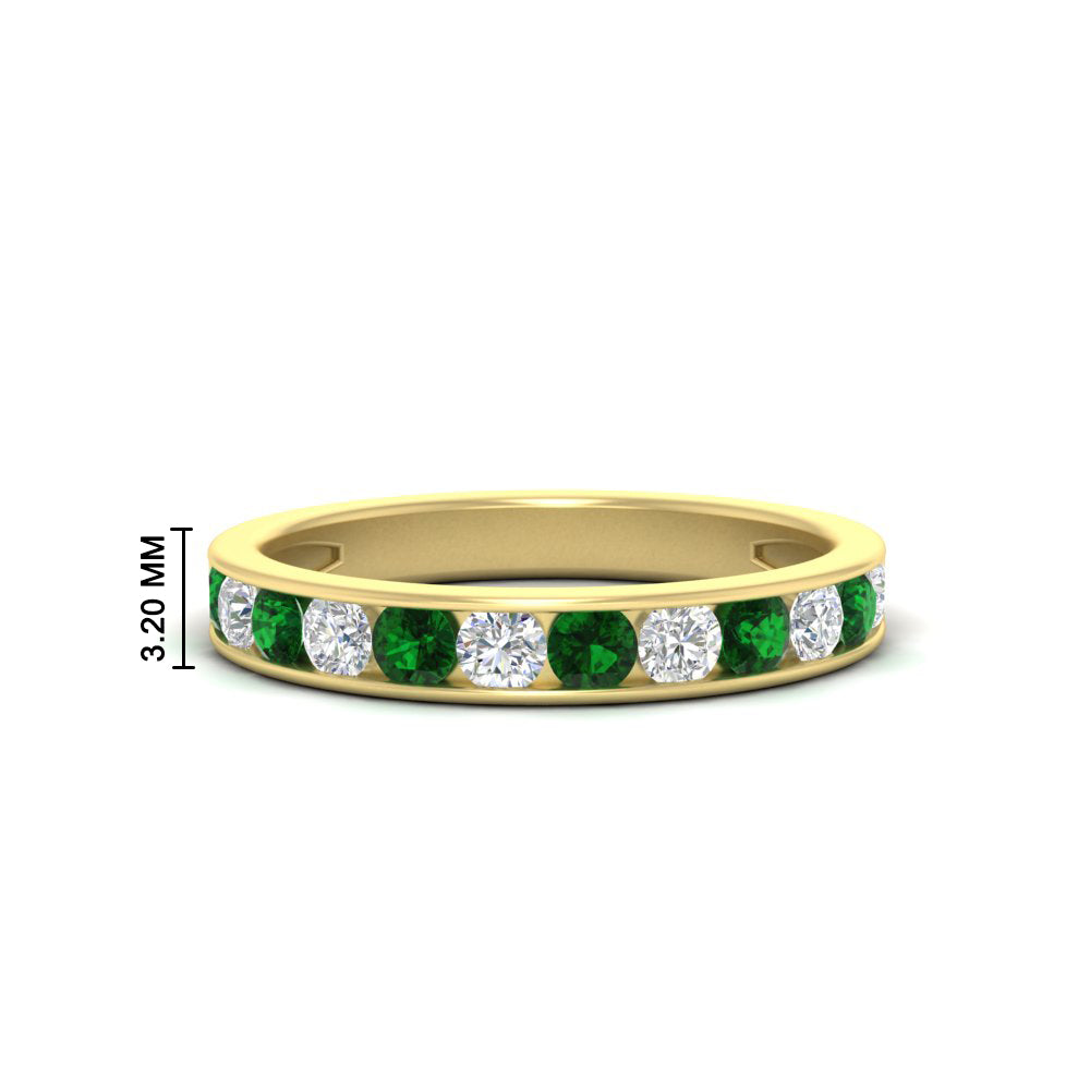 0.75-carat-round-diamond-channel-set-anniversary-ring-with-emerald-in-yellow-gold-FDWB5242ROGEMGR-0.75CT-NL-YG-HW