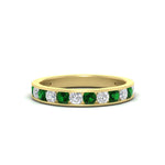 Load image into Gallery viewer, 0.75-carat-round-diamond-channel-set-anniversary-ring-with-emerald-in-yellow-gold-FDWB5242ROGEMGR-0.75CT-NL-YG
