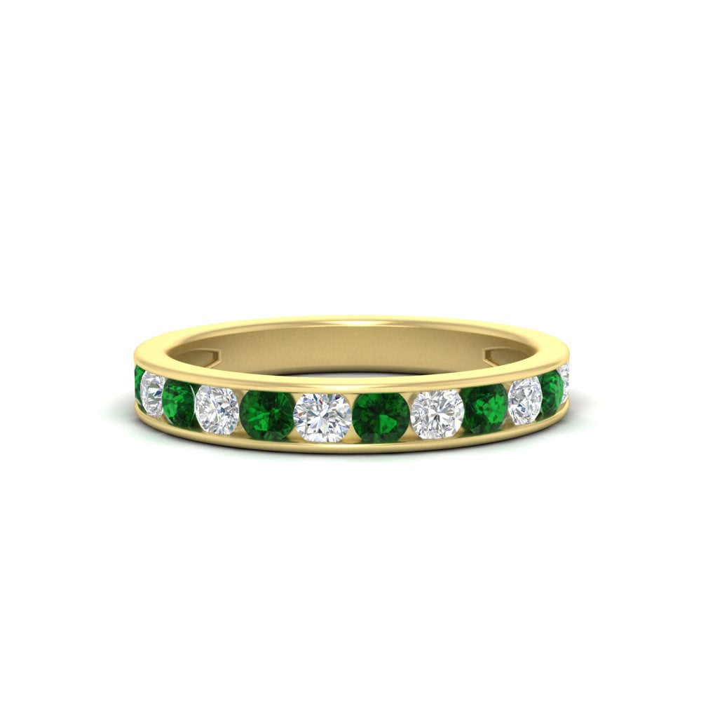 0.75-carat-round-diamond-channel-set-anniversary-ring-with-emerald-in-yellow-gold-FDWB5242ROGEMGR-0.75CT-NL-YG