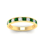 Load image into Gallery viewer, 0.75-carat-round-diamond-channel-set-anniversary-ring-with-emerald-in-yellow-gold-FDWB5242ROGEMGRANGLE5-0.75CT-NL-YG
