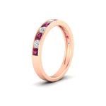Load image into Gallery viewer, 0.75-carat-round-diamond-channel-set-anniversary-ring-with-pink-sapphire-in-rose-gold-FDWB5242ROGSADRPIANGLE2-0.75CT-NL-RG
