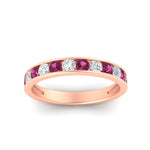Load image into Gallery viewer, 0.75-carat-round-diamond-channel-set-anniversary-ring-with-pink-sapphire-in-rose-gold-FDWB5242ROGSADRPIANGLE5-0.75CT-NL-RG
