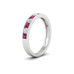 Load image into Gallery viewer, 0.75-carat-round-diamond-channel-set-anniversary-ring-with-pink-sapphire-in-white-gold-FDWB5242ROGSADRPIANGLE2-0.75CT-NL-WG
