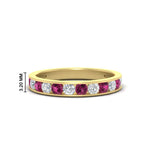 Load image into Gallery viewer, 0.75-carat-round-diamond-channel-set-anniversary-ring-with-pink-sapphire-in-yellow-gold-FDWB5242ROGSADRPI-0.75CT-NL-YG-HW
