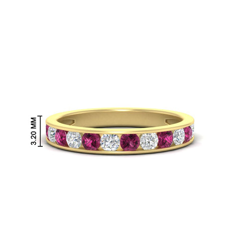 0.75-carat-round-diamond-channel-set-anniversary-ring-with-pink-sapphire-in-yellow-gold-FDWB5242ROGSADRPI-0.75CT-NL-YG-HW