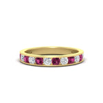 Load image into Gallery viewer, 0.75-carat-round-diamond-channel-set-anniversary-ring-with-pink-sapphire-in-yellow-gold-FDWB5242ROGSADRPI-0.75CT-NL-YG
