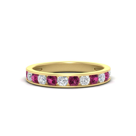 0.75-carat-round-diamond-channel-set-anniversary-ring-with-pink-sapphire-in-yellow-gold-FDWB5242ROGSADRPI-0.75CT-NL-YG