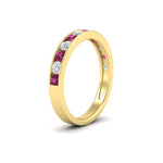 Load image into Gallery viewer, 0.75-carat-round-diamond-channel-set-anniversary-ring-with-pink-sapphire-in-yellow-gold-FDWB5242ROGSADRPIANGLE2-0.75CT-NL-YG
