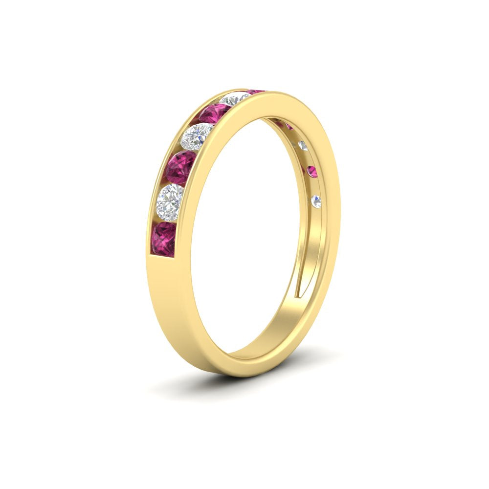0.75-carat-round-diamond-channel-set-anniversary-ring-with-pink-sapphire-in-yellow-gold-FDWB5242ROGSADRPIANGLE2-0.75CT-NL-YG